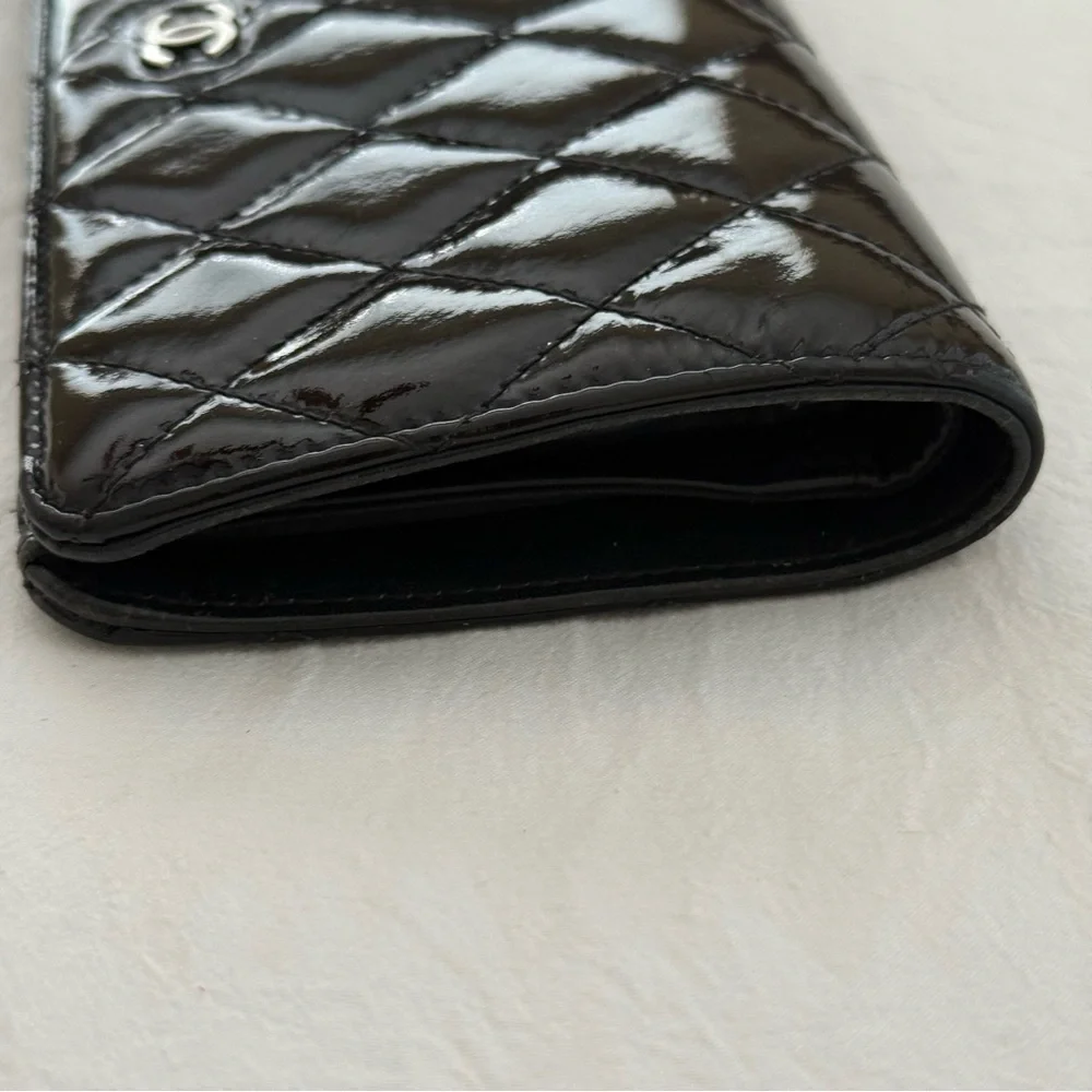 Chanel Quilted Long Wallet Bi Fold Card Holder Silver CC